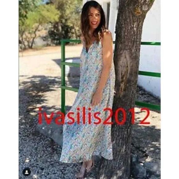 ZARA SATIN V-NECK STRAPPY FLORAL PRINTED FLOWY DRESS - Picture 3 of 7